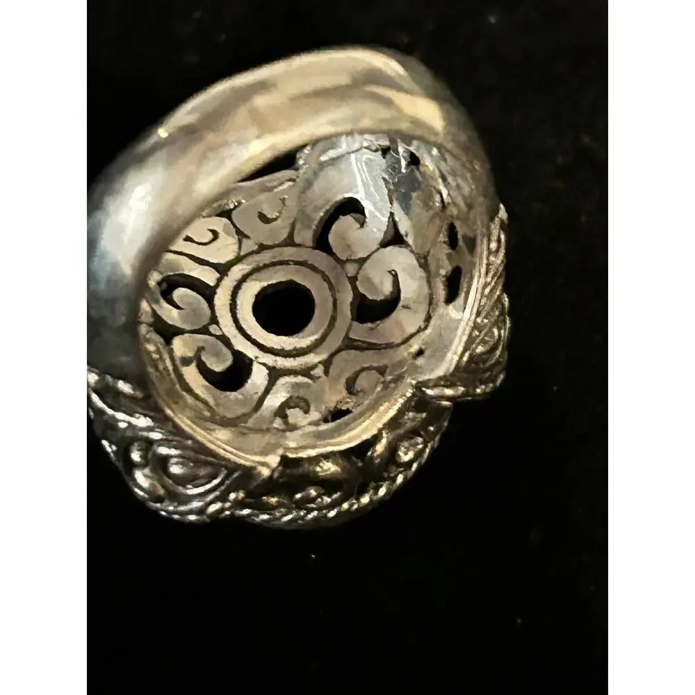 Sarda Sterling Silver 925 Filigree Peridot Statement Ring - Size 7